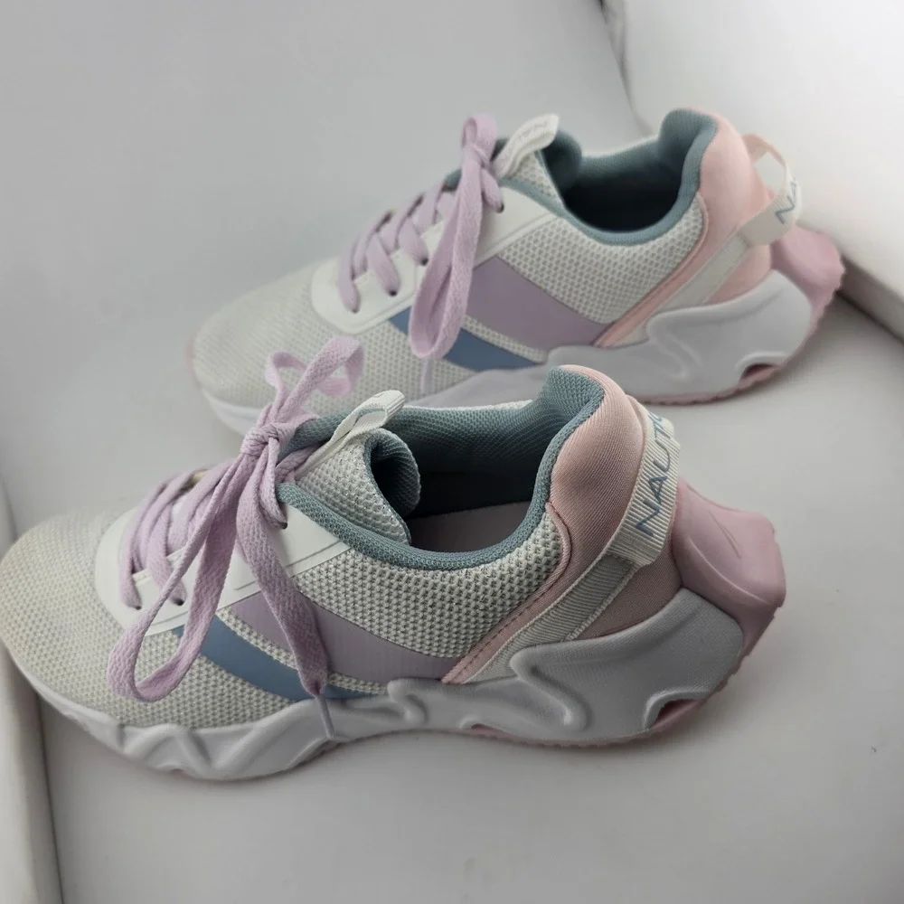 Nautica Manalapin 2S Athletic Chunky Mesh‎ Sneakers Girls Size 4 White Pink Fair